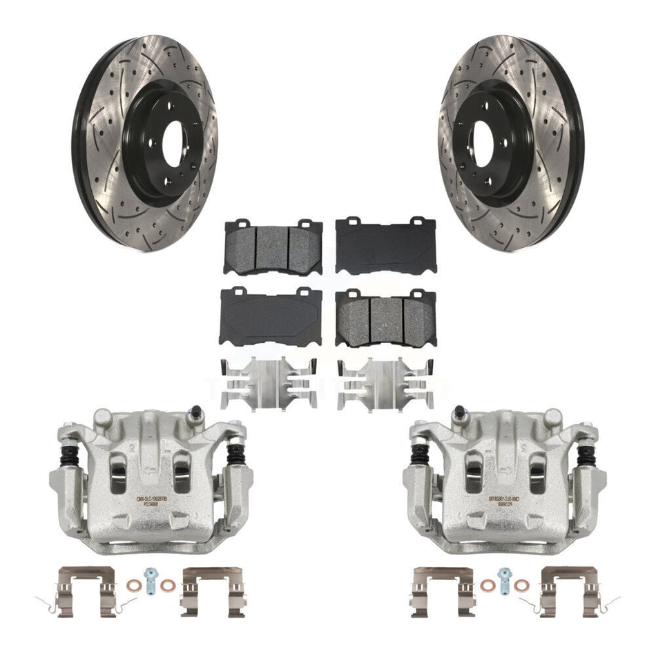 Front Brake Caliper Drill Slotted Rotor Semi-Metallic Pad Kit For 09-13 INFINITI G37 AWD KCD-100054S