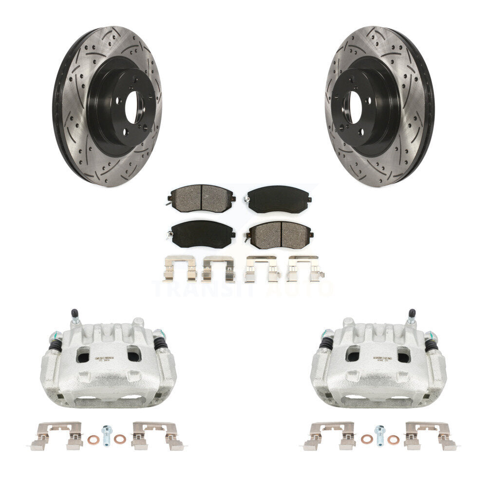 Front Brake Caliper Drilled Slot Rotor Semi-Metallic Pad Kit For Subaru Forester Impreza KCD-100055S