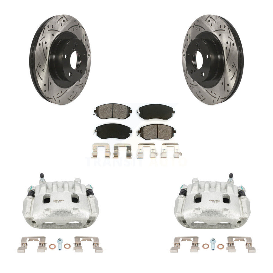 Front Brake Caliper Drilled Slot Rotor Semi-Metallic Pad Kit For Subaru Forester Impreza KCD-100055S