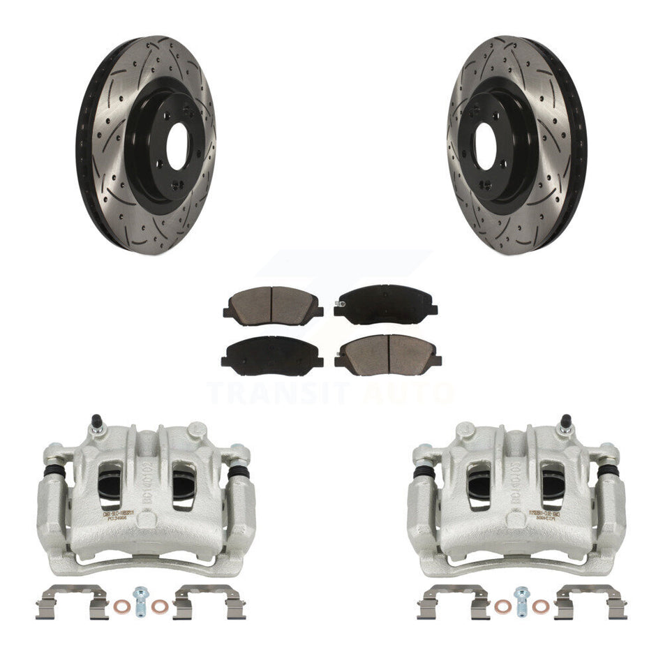 Front Disc Brake Coated Caliper Drill Slot Rotor Ceramic Pad Kit For Hyundai Santa Fe XL KCD-100056C