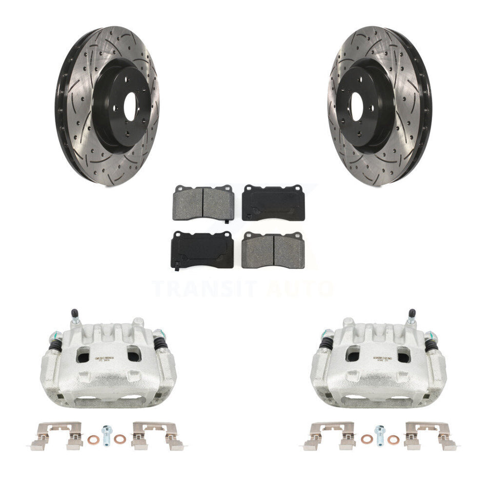 Front Brake Coated Caliper Drill Slot Rotor Semi-Metallic Pad Kit For Subaru Impreza WRX KCD-100056S
