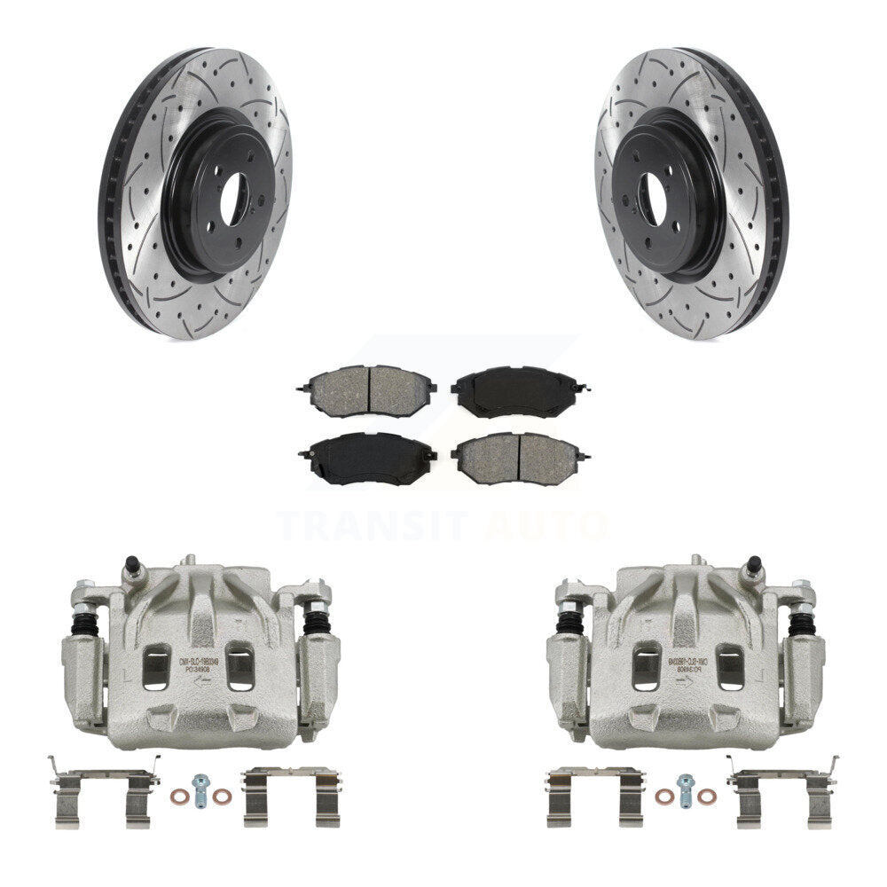 Front Brake Caliper Drilled Slot Rotor Semi-Metallic Pad Kit For Subaru Forester Outback KCD-100057S