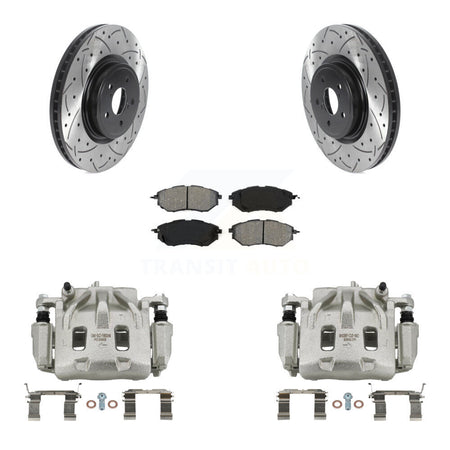 Front Brake Caliper Drilled Slot Rotor Semi-Metallic Pad Kit For Subaru Forester Outback KCD-100057S