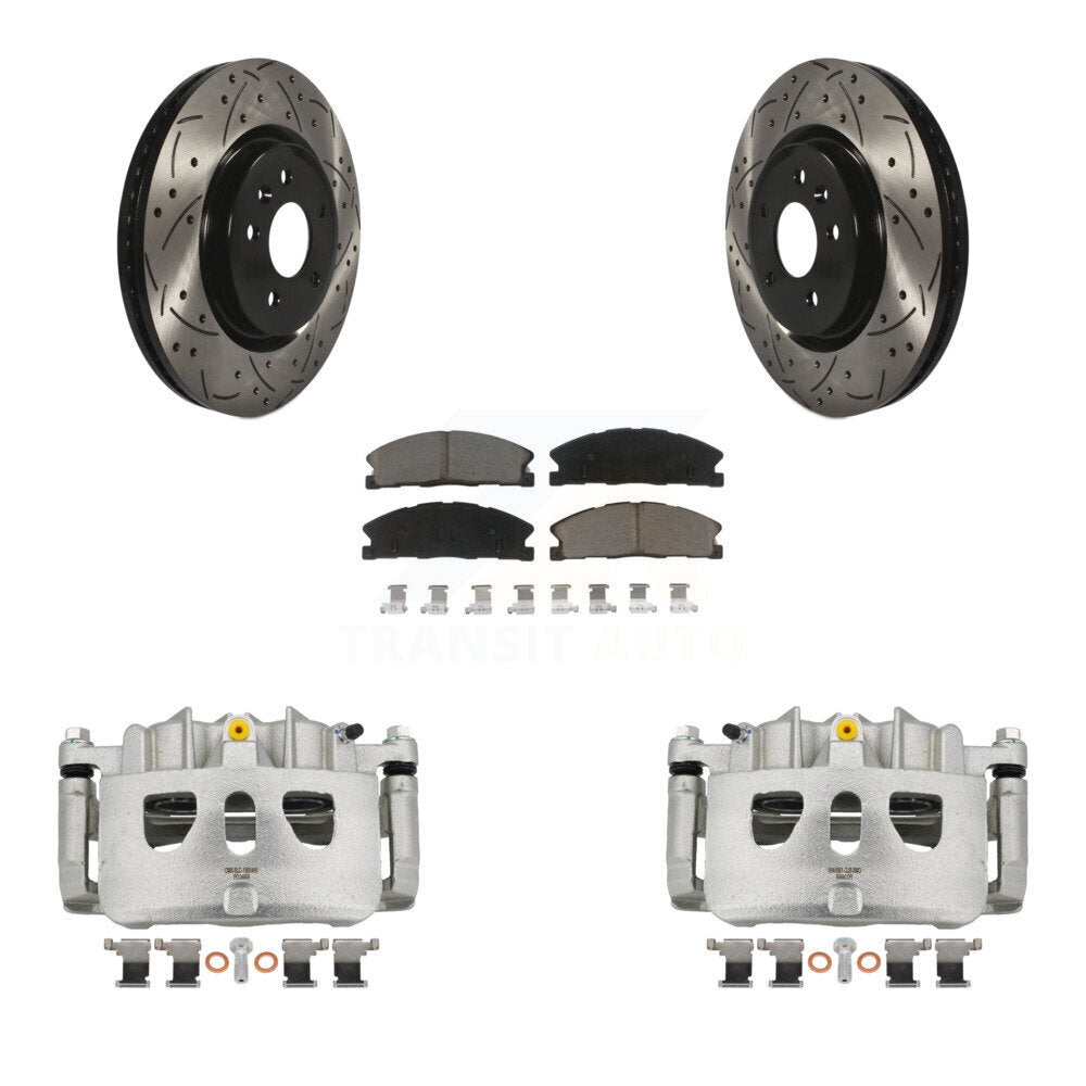 Front Brake Coated Caliper Drill Slot Rotor Ceramic Pad Kit For 2013 Ford Explorer Sport KCD-100059C