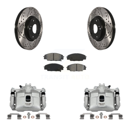 Front Brake Caliper Drill Slotted Rotor Semi-Metallic Pad Kit For 02-06 Acura RSX Type-S KCD-100059S