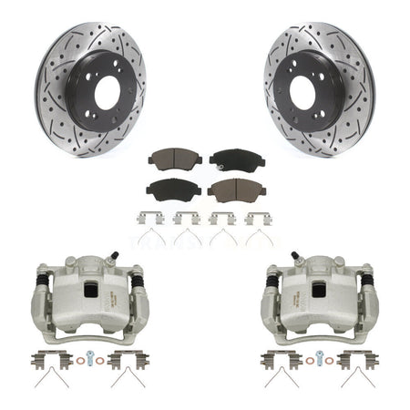 Front Disc Brake Coated Caliper Drilled Slotted Rotors & Ceramic Pad Kit For Honda Civic KCD-100063C