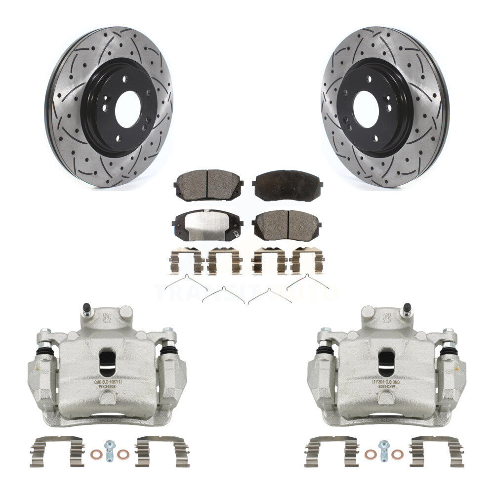 Front Disc Brake Coated Caliper Drilled Slotted Rotor Ceramic Pad Kit For Hyundai Sonata KCD-100063T