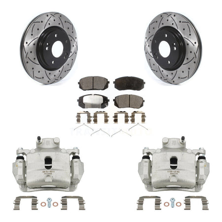 Front Disc Brake Coated Caliper Drilled Slotted Rotor Ceramic Pad Kit For Hyundai Sonata KCD-100063T
