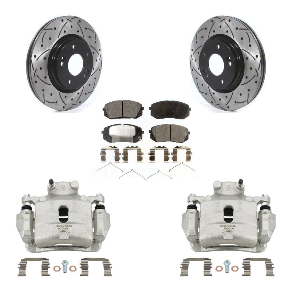 Front Disc Brake Coated Caliper Drilled Slotted Rotor Ceramic Pad Kit For Hyundai Sonata KCD-100063T
