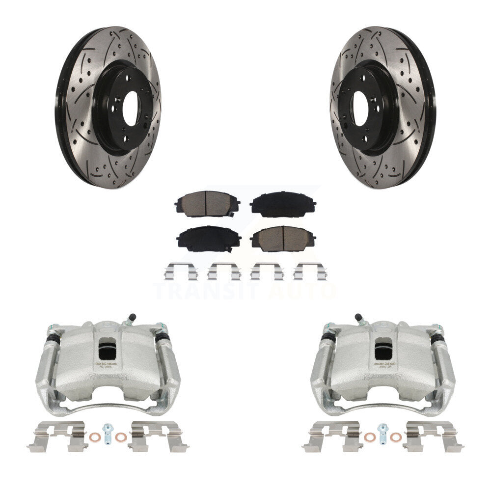 Front Disc Brake Coated Caliper Drilled Slotted Rotors And Ceramic Pads Kit For 2007-2010 Acura CSX Type-S KCD-100065C by Transit Auto