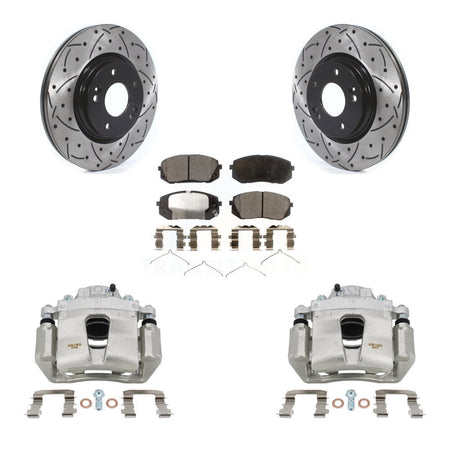 Front Brake Caliper Drilled Slot Rotor Semi-Metallic Pad Kit For Hyundai Sonata Kia Kona KCD-100066P