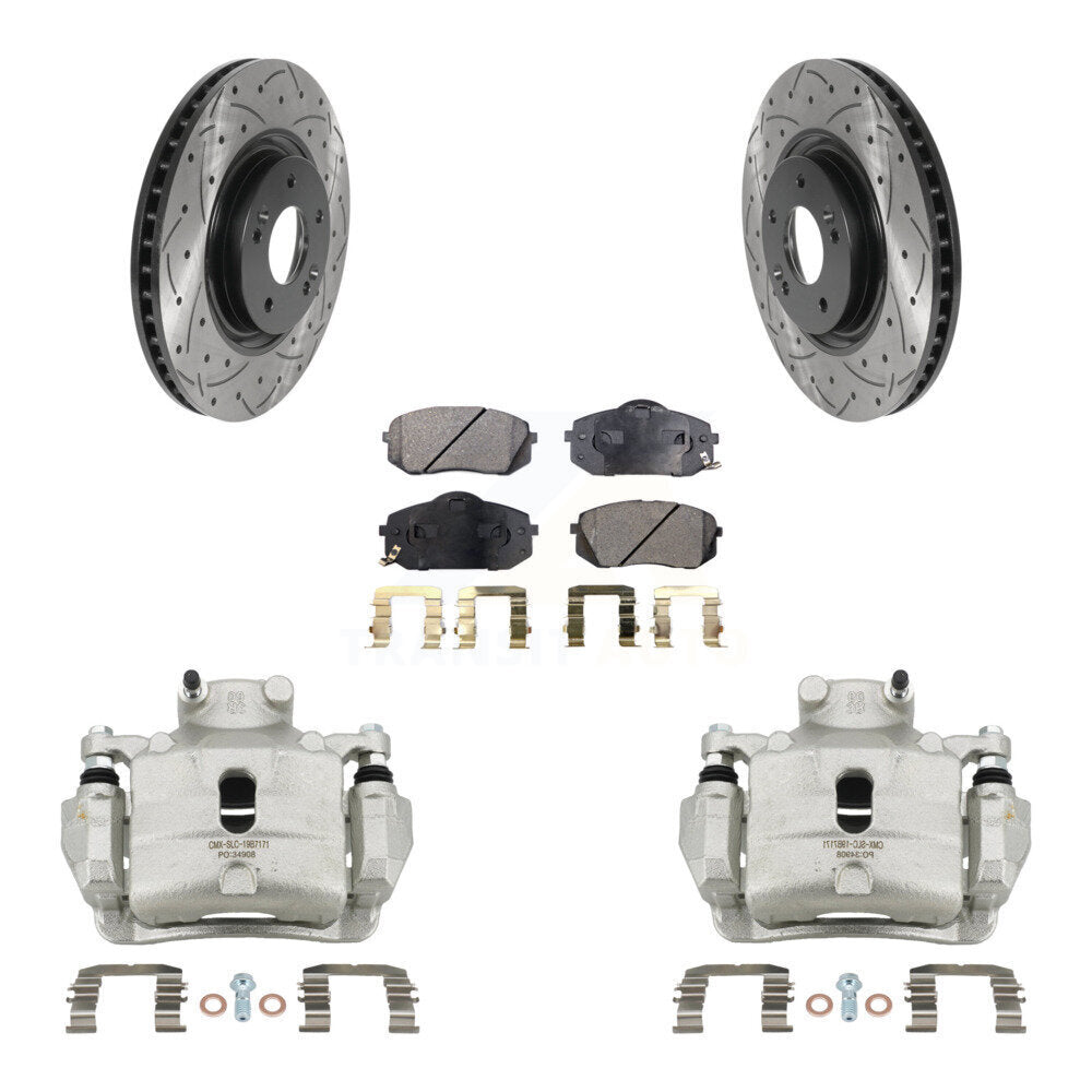 Front Brake Coated Caliper Drill Slotted Rotors Semi-Metallic Pad Kit For Hyundai Sonata KCD-100067P