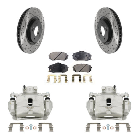 Front Brake Coated Caliper Drill Slotted Rotors Semi-Metallic Pad Kit For Hyundai Sonata KCD-100067P