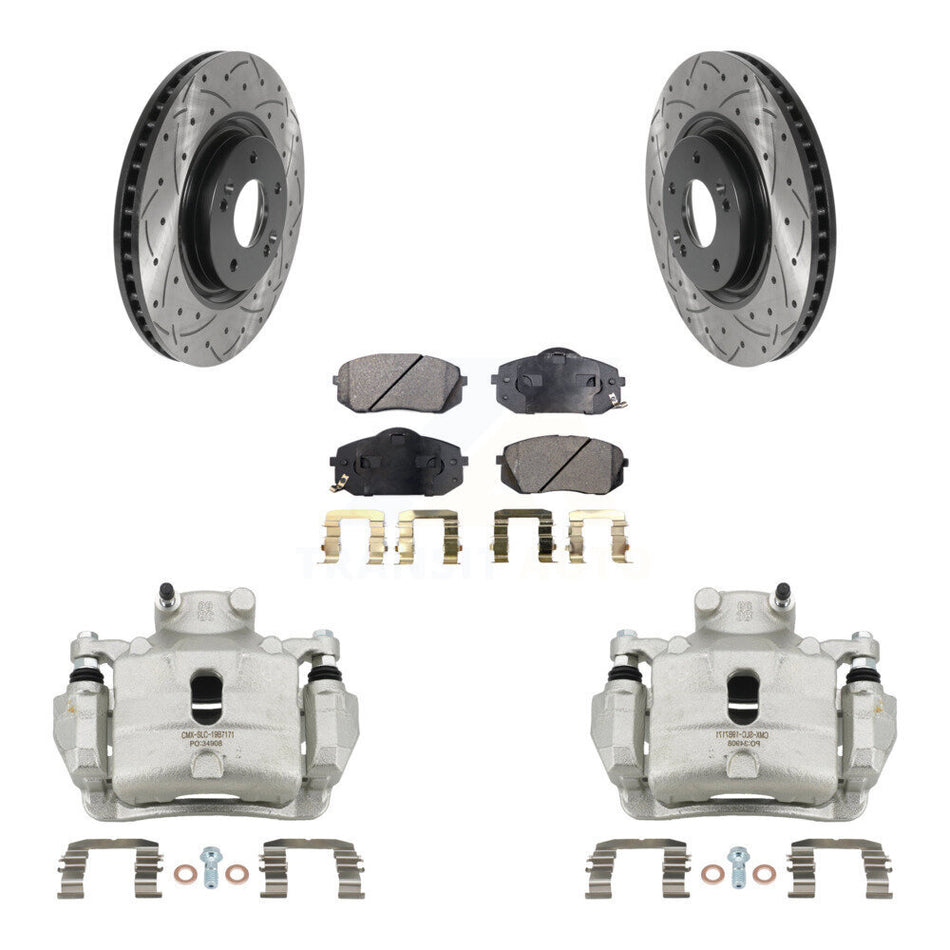 Front Disc Brake Coated Caliper Drilled Slotted Rotor Ceramic Pad Kit For Hyundai Sonata KCD-100067T