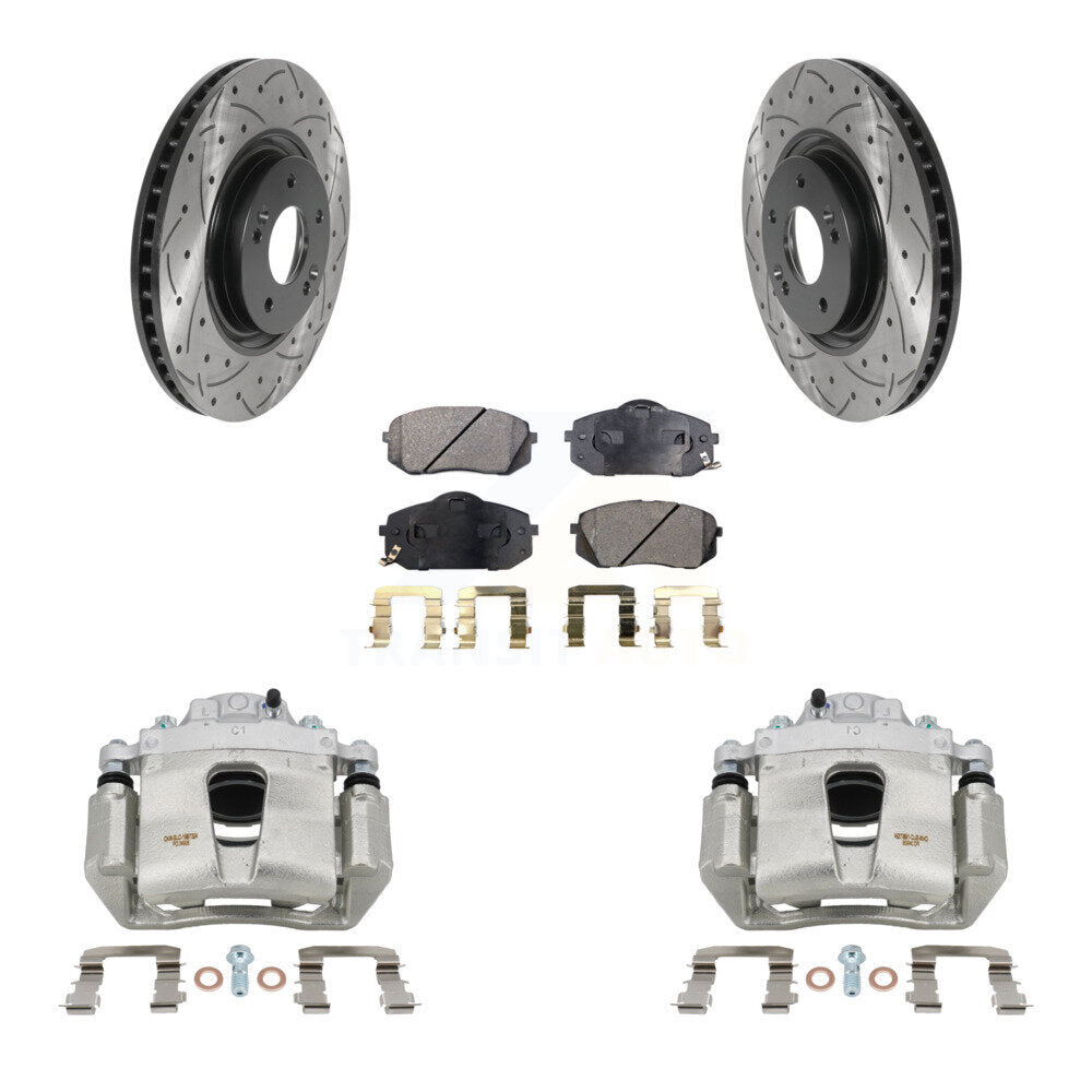 Front Brake Coated Caliper Drill Slotted Rotors Semi-Metallic Pad Kit For Hyundai Sonata KCD-100068P