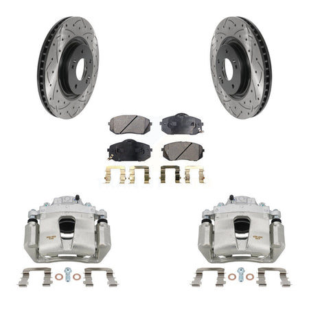 Front Disc Brake Coated Caliper Drilled Slotted Rotor Ceramic Pad Kit For Hyundai Sonata KCD-100068T