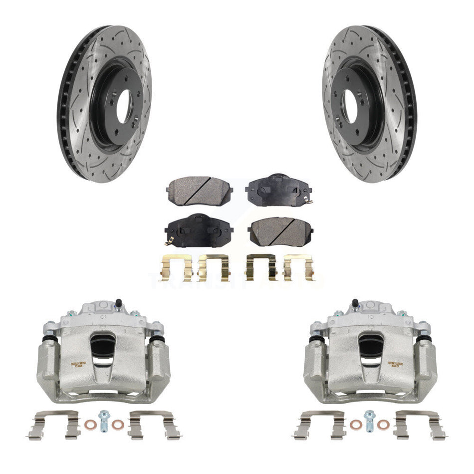 Front Disc Brake Coated Caliper Drilled Slotted Rotor Ceramic Pad Kit For Hyundai Sonata KCD-100068T