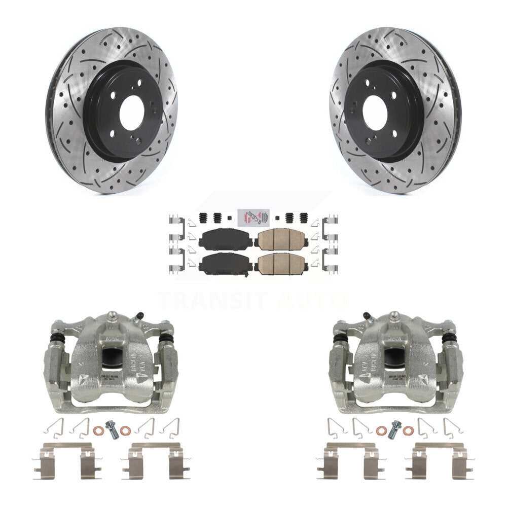 Front Disc Brake Coated Caliper Drilled Slotted Rotors And Ceramic Pads Kit For Honda CR-V KCD-100070N by Transit Auto