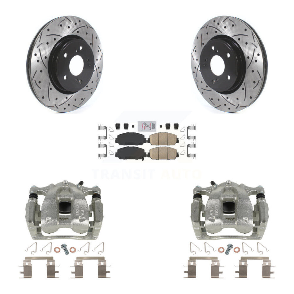 Front Disc Brake Coated Caliper Drilled Slotted Rotors And Ceramic Pads Kit For Honda CR-V KCD-100070N by Transit Auto