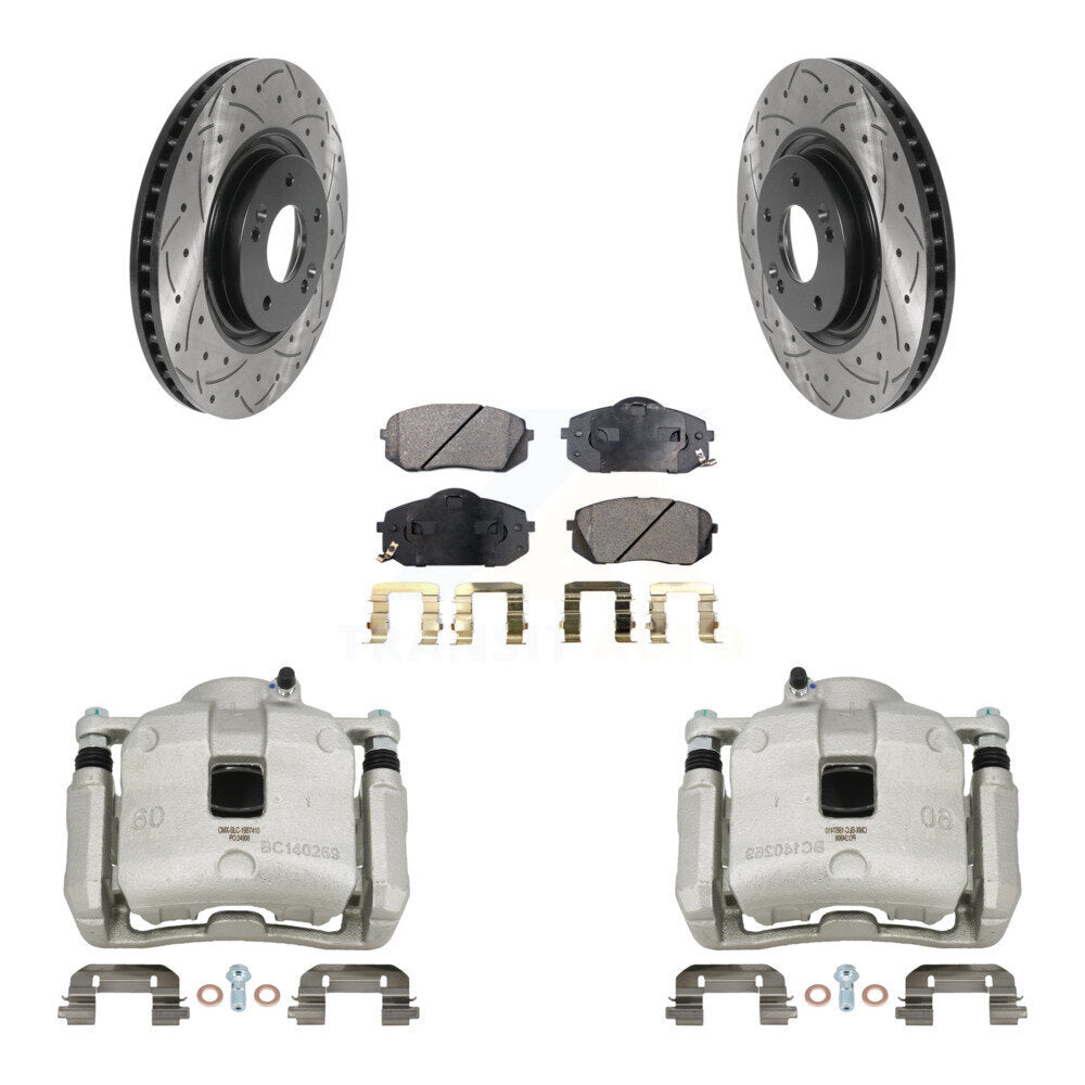 Front Brake Caliper Drill Slot Rotor Ceramic Pad Kit For 16 Hyundai Tucson From 05 08 15 KCD-100070T