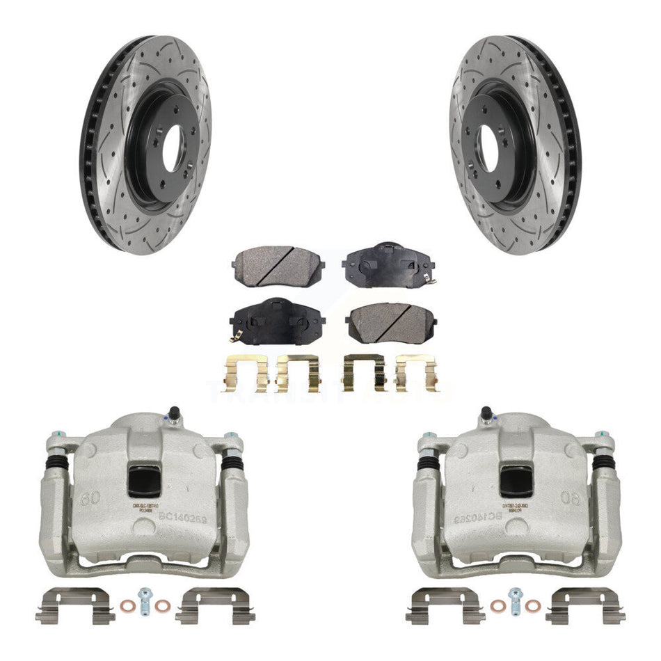 Front Brake Caliper Drill Slot Rotor Ceramic Pad Kit For 16 Hyundai Tucson From 05 08 15 KCD-100070T