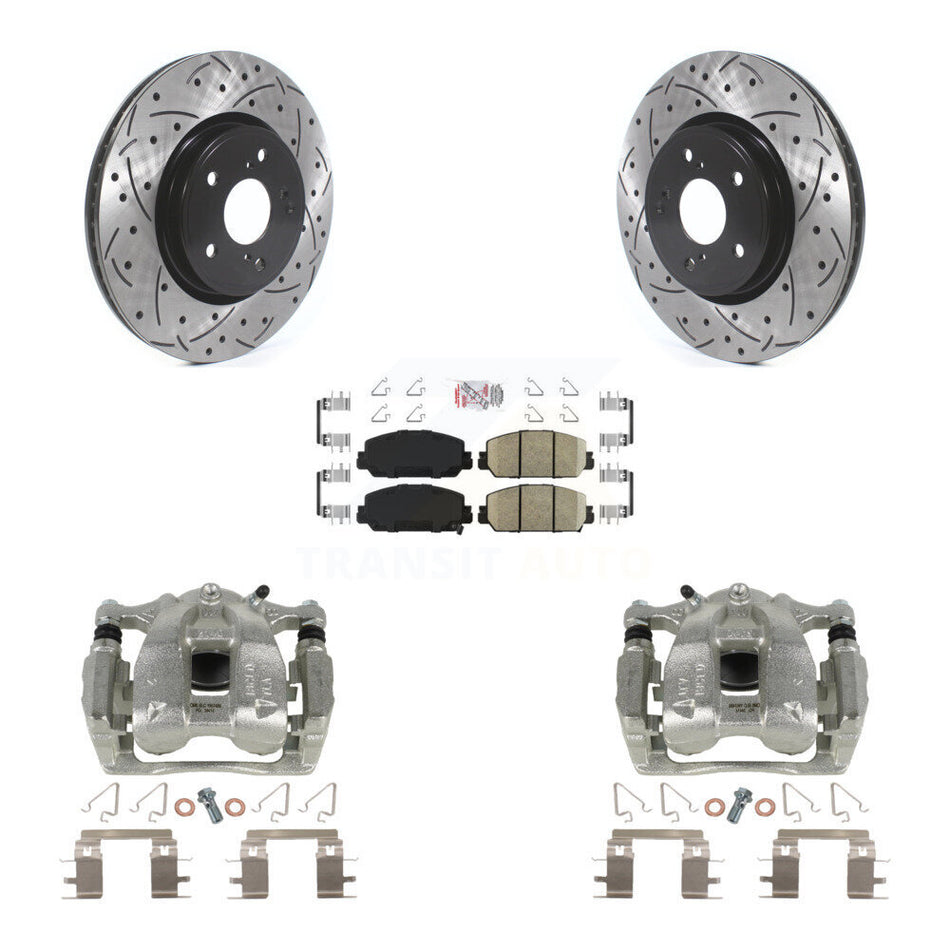 Front Disc Brake Coated Caliper Drilled Slotted Rotors And Ceramic Pads Kit For Honda CR-V KCD-100071N by Transit Auto