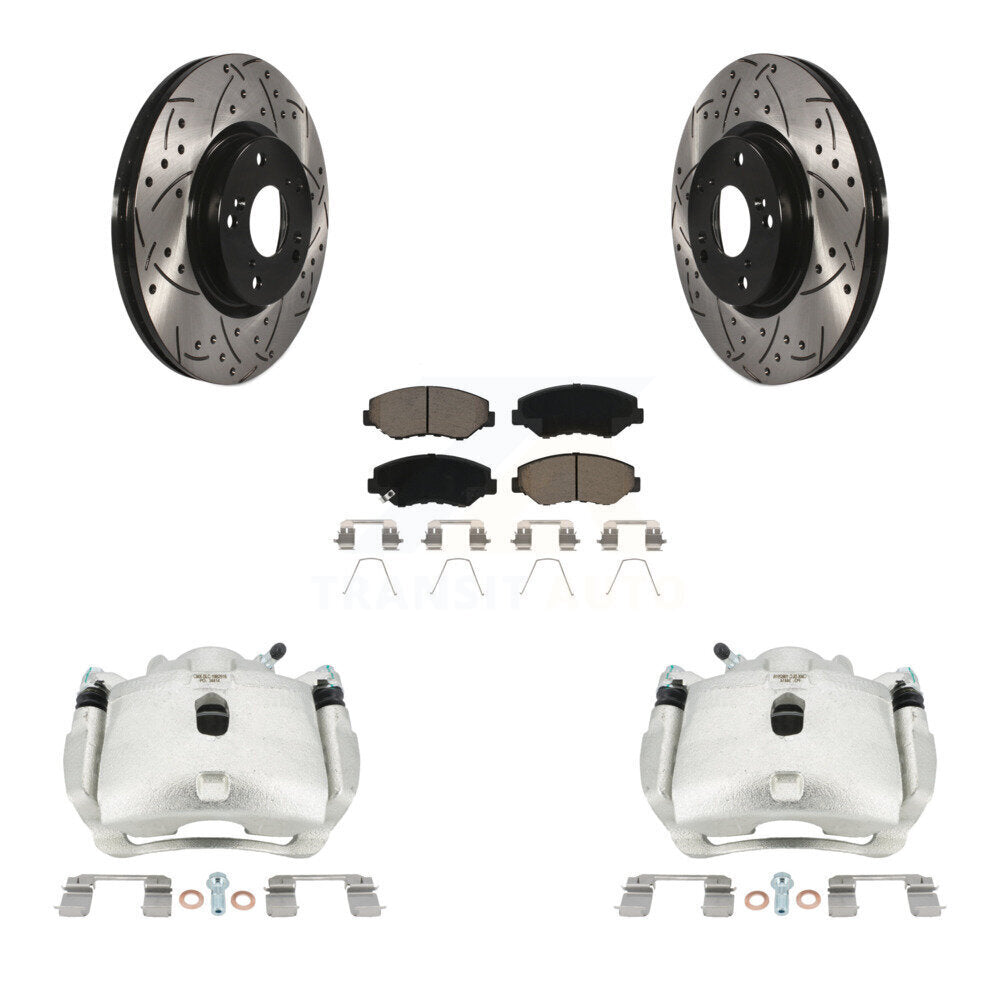 Front Brake Coated Caliper Drill Slotted Rotor Ceramic Pad Kit For Honda Civic Acura ILX KCD-100072C