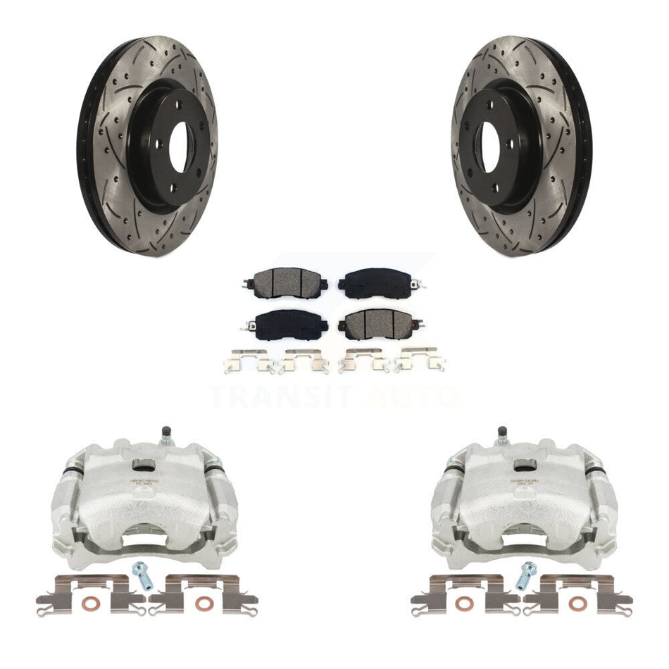 Front Disc Brake Coated Caliper Drilled Slotted Rotors And Semi-Metallic Pads Kit For Nissan Altima KCD-100072S by Transit Auto