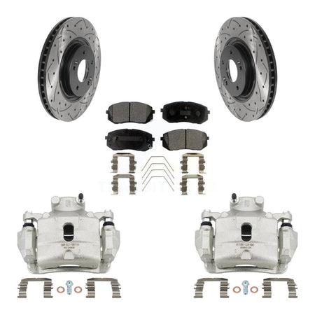Front Brake Caliper Drill Slot Rotor Semi-Metallic Pad Kit For Hyundai Sonata Kia Optima KCD-100073P