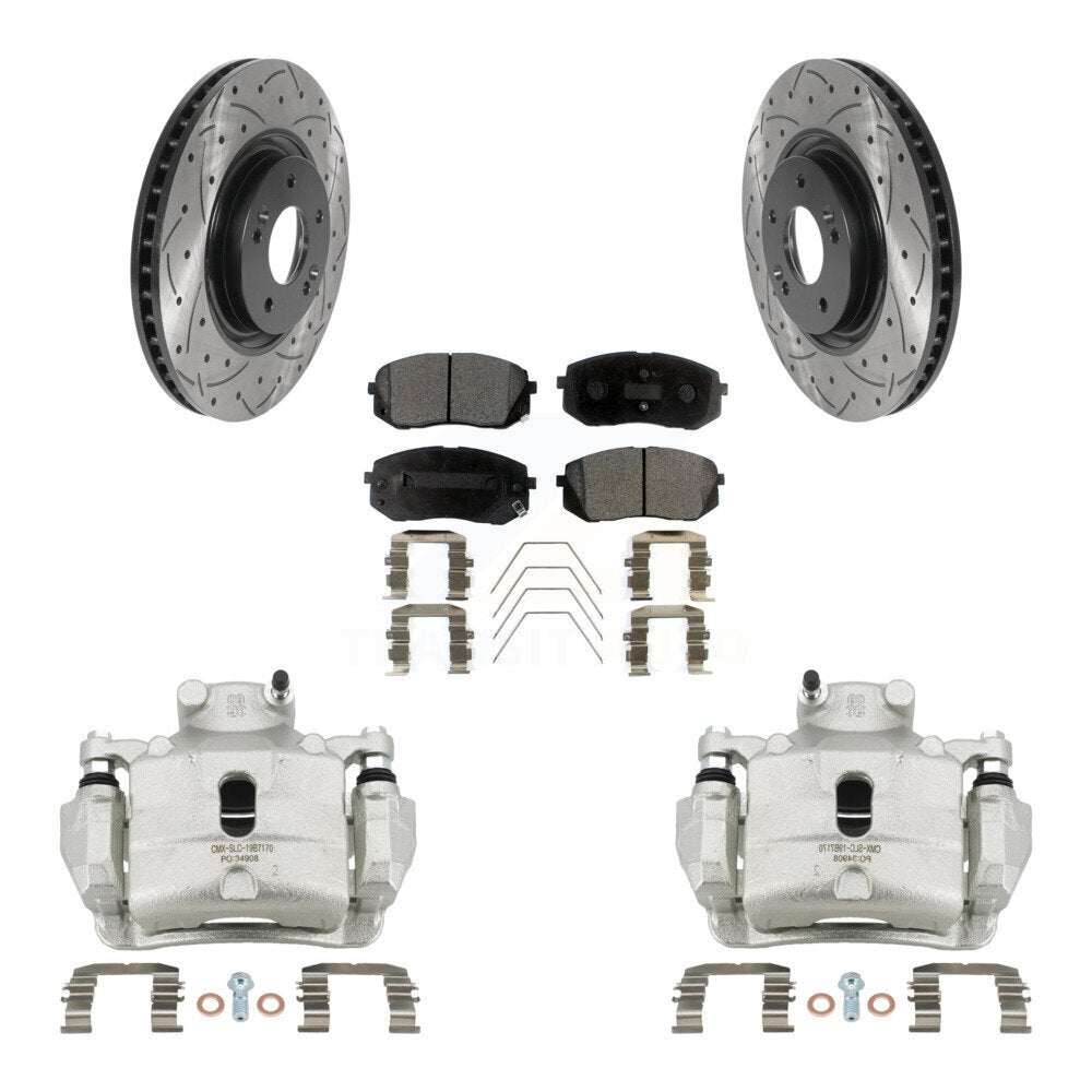 Front Brake Coat Caliper Drill Slot Rotors Ceramic Pad Kit For Hyundai Sonata Kia Optima KCD-100073T