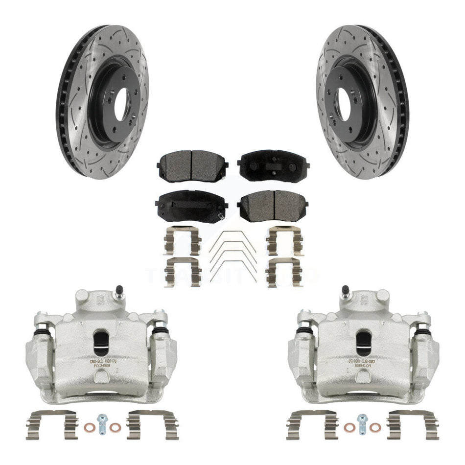 Front Brake Coat Caliper Drill Slot Rotors Ceramic Pad Kit For Hyundai Sonata Kia Optima KCD-100073T