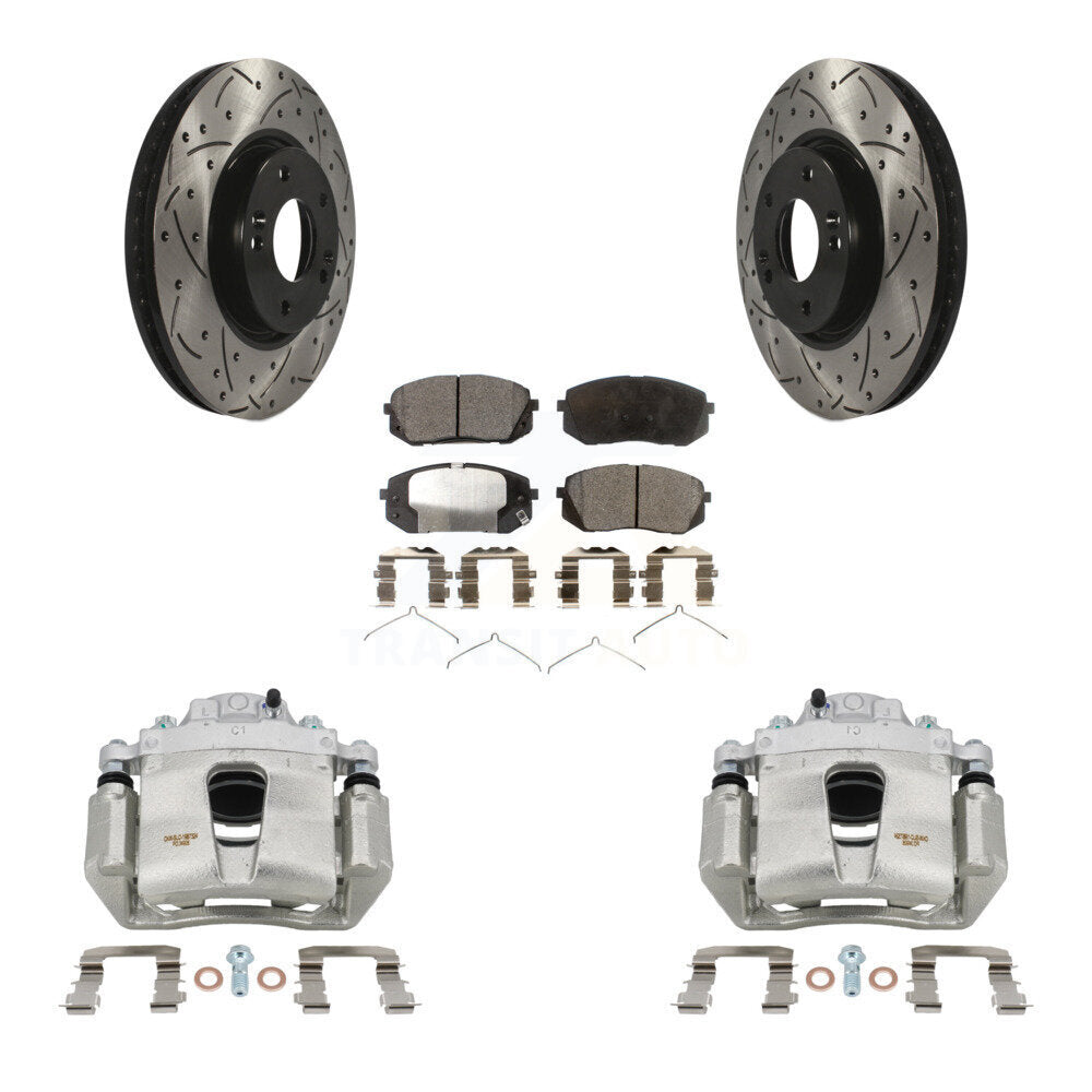 Front Brake Coated Caliper Drill Slotted Rotors Semi-Metallic Pad Kit For Hyundai Sonata KCD-100074P