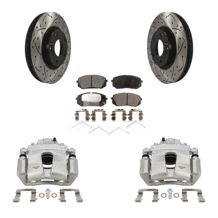 Front Brake Coated Caliper Drill Slotted Rotors Semi-Metallic Pad Kit For Hyundai Sonata KCD-100074P