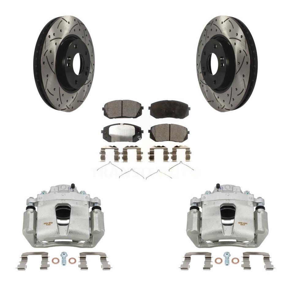 Front Brake Coated Caliper Drill Slotted Rotors Semi-Metallic Pad Kit For Hyundai Sonata KCD-100074P