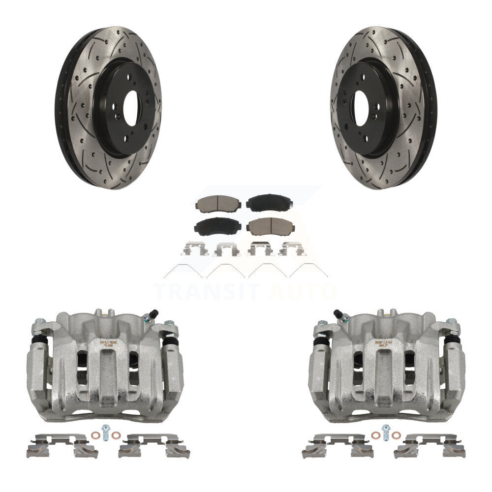 Front Brake Caliper Drill Slotted Rotors Ceramic Pad Kit For Honda CR-V Crosstour Accord KCD-100075C