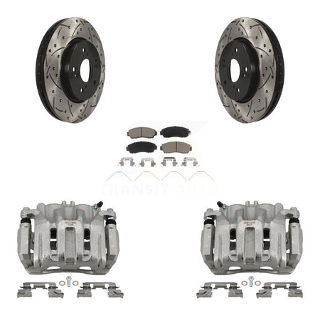 Front Brake Caliper Drill Slotted Rotors Ceramic Pad Kit For Honda CR-V Crosstour Accord KCD-100075C