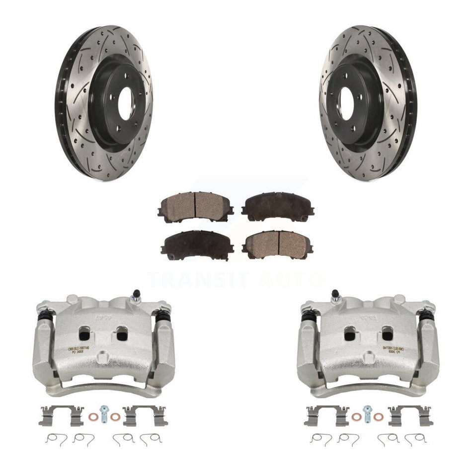Front Brake Caliper Drill Slotted Rotors Semi-Metallic Pad Kit For INFINITI Q50 QX50 Q60 KCD-100075P