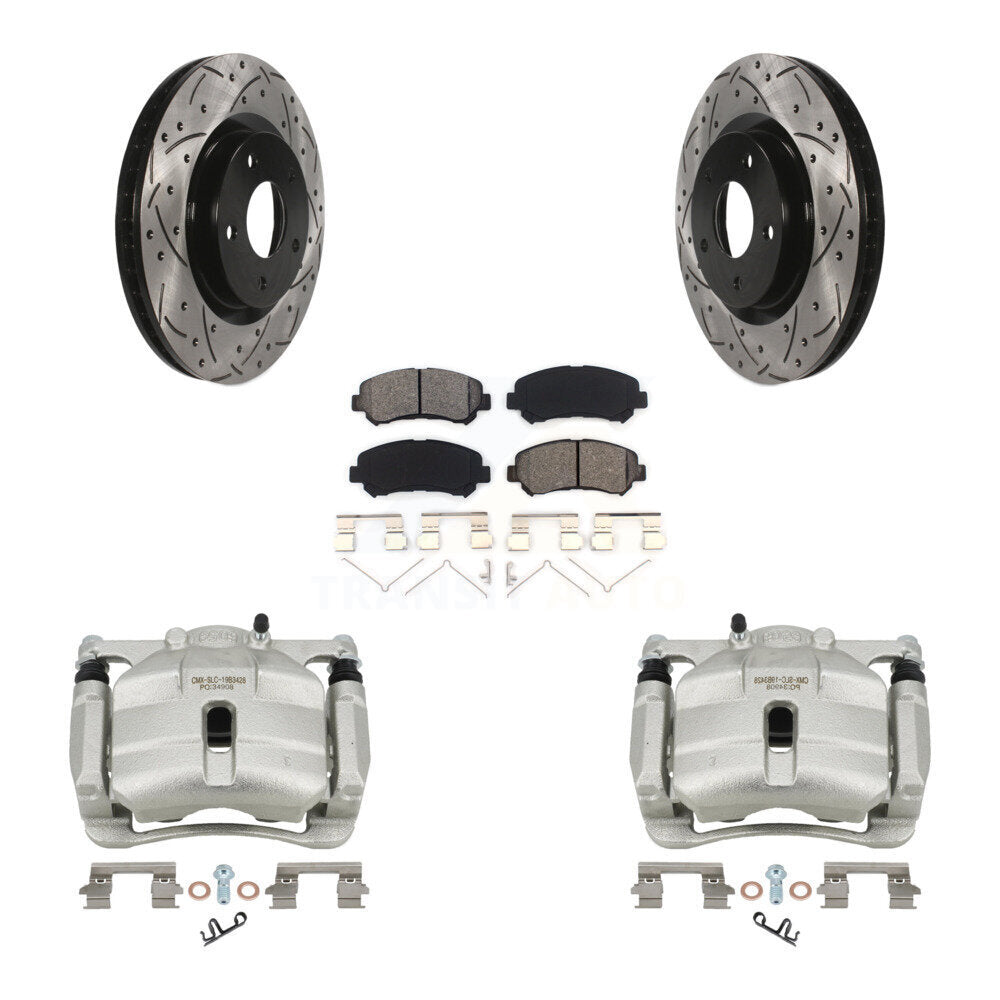 Front Brake Coat Caliper Drill Slot Rotors Semi-Metallic Pad Kit For Nissan Rogue Select KCD-100075S