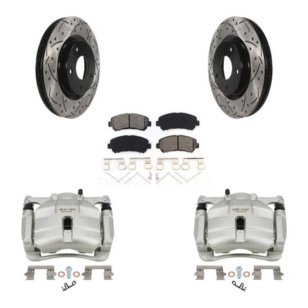 Front Brake Coat Caliper Drill Slot Rotors Semi-Metallic Pad Kit For Nissan Rogue Select KCD-100075S