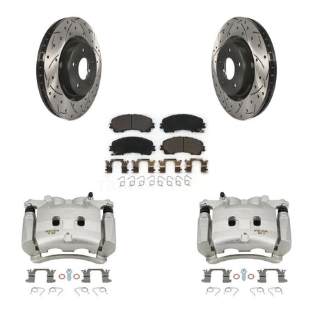 Front Brake Coated Caliper Drill Slotted Rotor Ceramic Pad Kit For INFINITI Q50 QX50 Q60 KCD-100075T