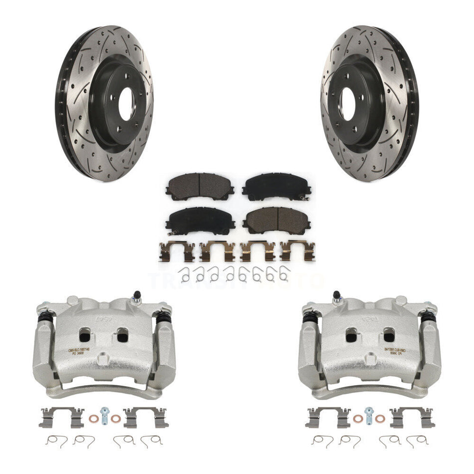 Front Brake Coated Caliper Drill Slotted Rotor Ceramic Pad Kit For INFINITI Q50 QX50 Q60 KCD-100075T