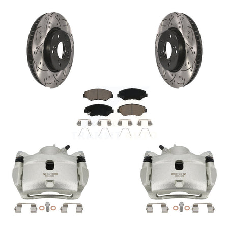 Front Disc Brake Coated Caliper Drilled Slotted Rotors & Ceramic Pad Kit For Honda Civic KCD-100076C
