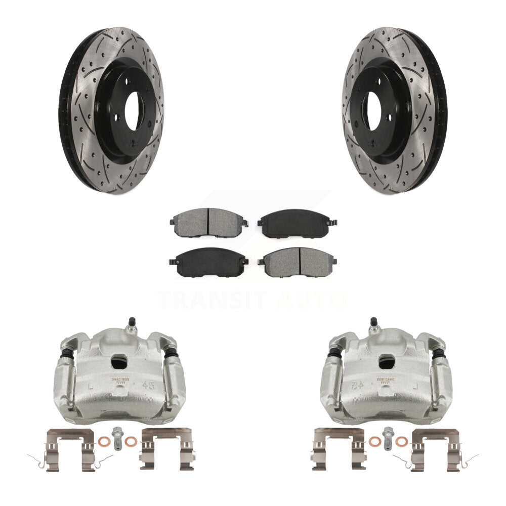 Front Disc Brake Coated Caliper Drill Slot Rotor Semi-Metallic Pad Kit For Nissan Sentra KCD-100077S