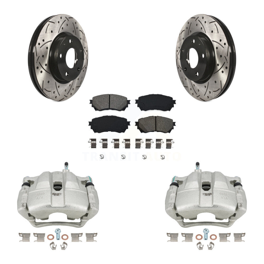 Front Disc Brake Coated Caliper Drilled Slotted Rotors Semi-Metallic Pad Kit For Mazda 6 KCD-100078S