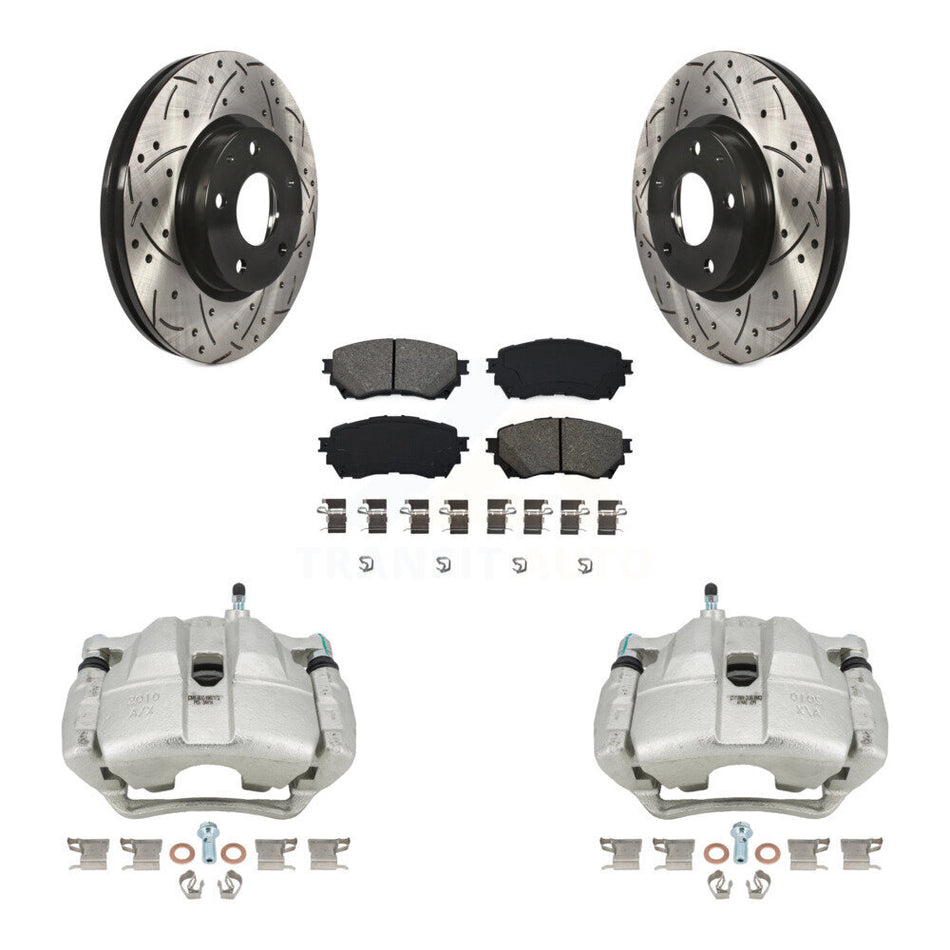 Front Disc Brake Coated Caliper Drilled Slotted Rotors Semi-Metallic Pad Kit For Mazda 6 KCD-100078S