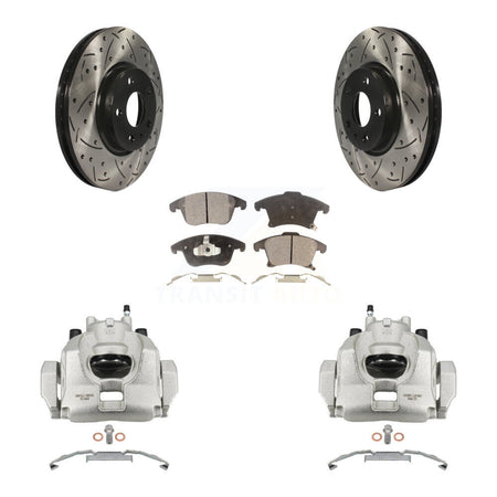 Front Brake Caliper Drilled Slot Rotor Semi-Metallic Pad Kit For Ford Fusion Lincoln MKZ KCD-100079P