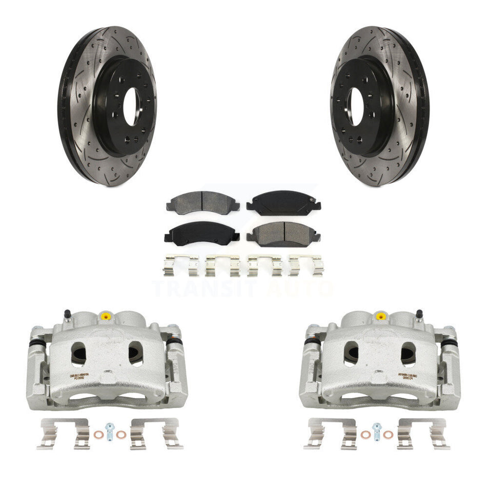 Front Brake Caliper Drill Slot Rotor Semi-Metallic Pad Kit For GMC Sierra 1500 Chevrolet KCD-100080S