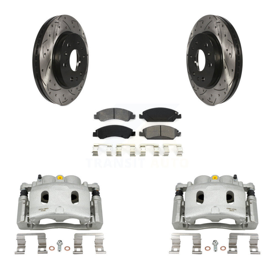 Front Brake Caliper Drilled Slot Rotor Semi-Metallic Pad Kit For Chevrolet GMC Silverado KCD-100081S