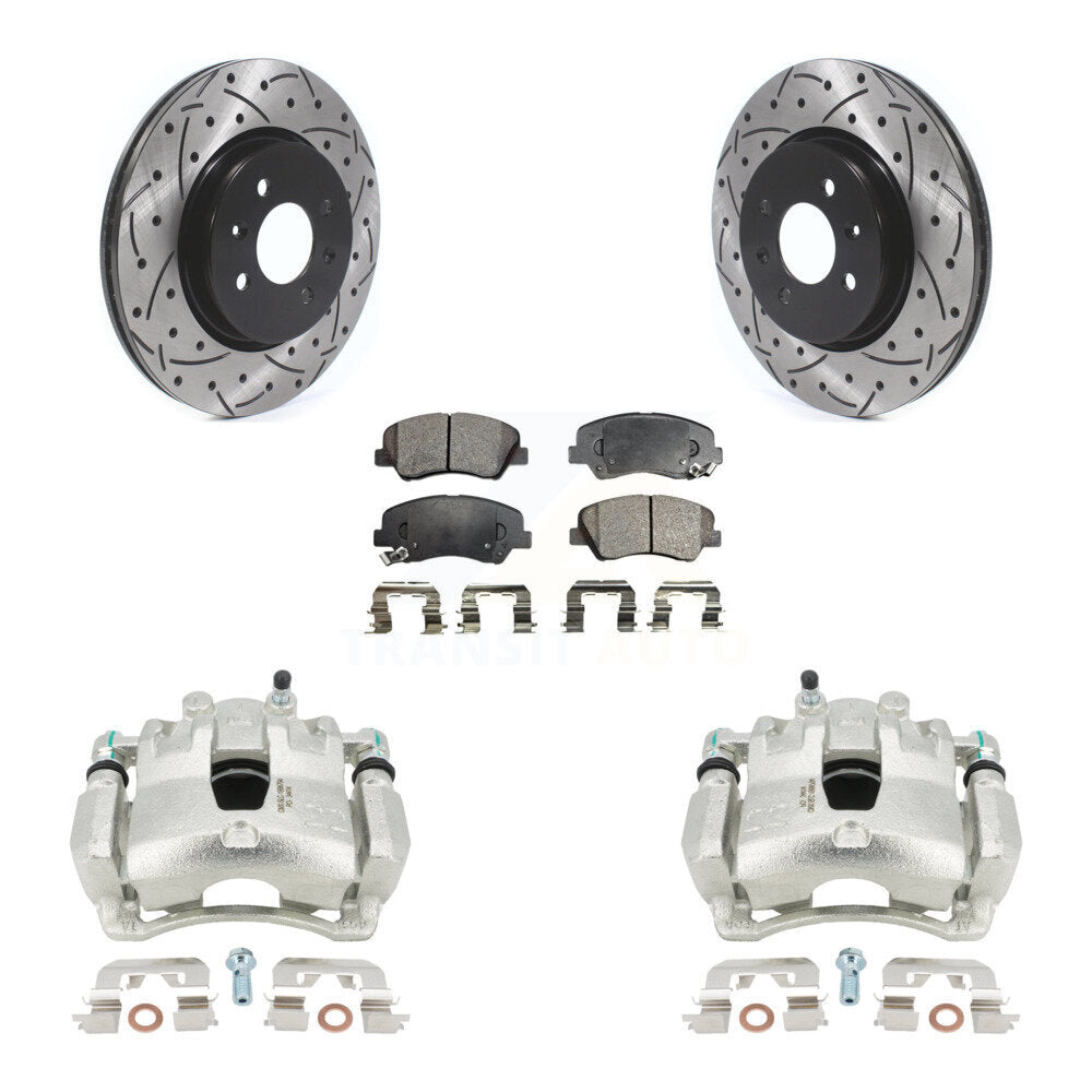 Front Disc Brake Coated Caliper Drilled Slotted Rotors And Ceramic Pads Kit For Kia Rio KCD-100081T by Transit Auto