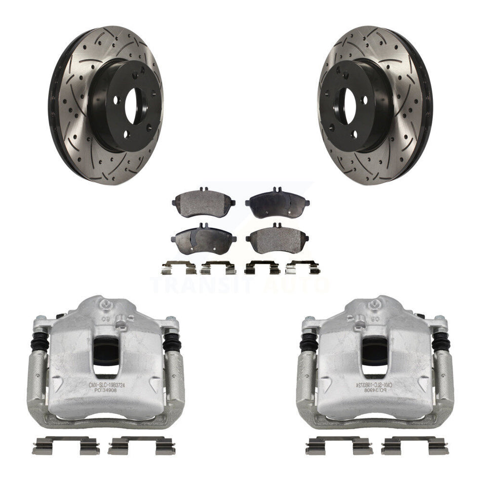 Front Brake Coated Caliper Drill Slot Rotor Semi-Metallic Pad Kit For Mercedes-Benz C250 KCD-100082P